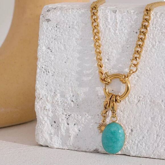 #19 NEW Amazonite Gold Chain Necklace - Picture 2 of 10